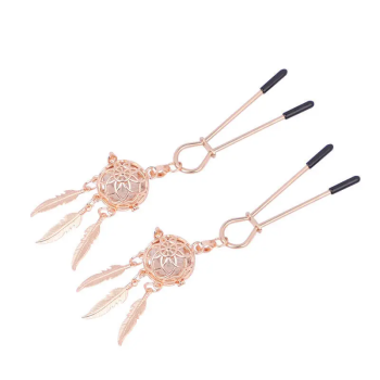 House Of Dasein Tlemeny Metal Feather Lantern Nipple Clamps Clips Bdsm Breast Bondage Restraint Toy - Wide Gold