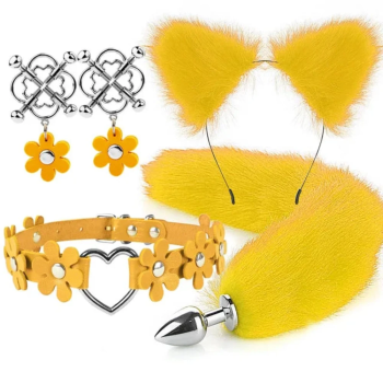 House Of Dasein Cute Fox Tail Anal Plug Cat Ears Headbands Set Adult Toys For Women - Yellow - Style A