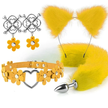 House Of Dasein Cute Fox Tail Anal Plug Cat Ears Headbands Set Adult Toys For Women - Yellow - Style B