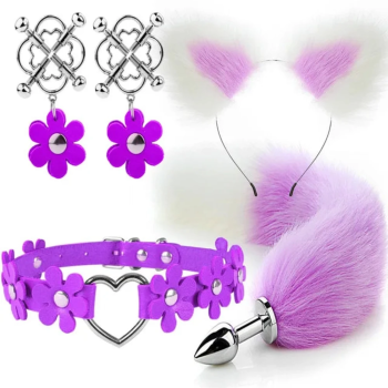 House Of Dasein Cute Fox Tail Anal Plug Cat Ears Headbands Set Adult Toys For Women - Purple - Style A