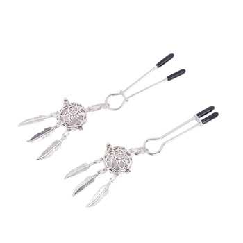 House Of Dasein Tlemeny Metal Feather Lantern Nipple Clamps Clips Bdsm Breast Bondage Restraint Toy - Wide Silver