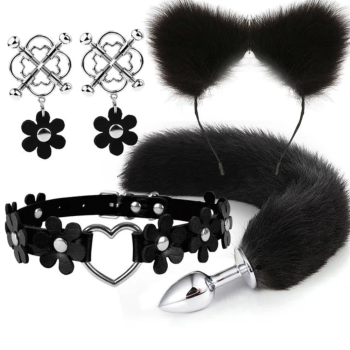 House Of Dasein Cute Fox Tail Anal Plug Cat Ears Headbands Set Adult Toys For Women - Black - Style C