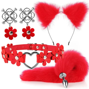 House Of Dasein Cute Fox Tail Anal Plug Cat Ears Headbands Set Adult Toys For Women - Red - Style A
