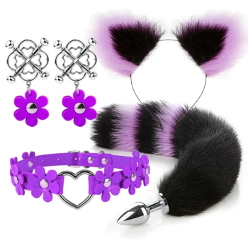 House Of Dasein Cute Fox Tail Anal Plug Cat Ears Headbands Set Adult Toys For Women - Purple - Style E