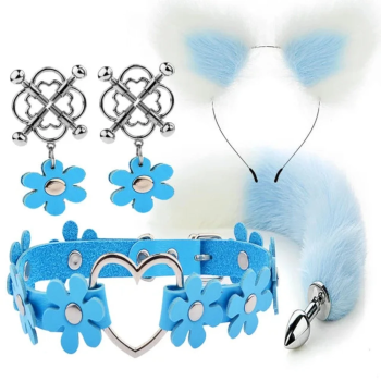 House Of Dasein Cute Fox Tail Anal Plug Cat Ears Headbands Set Adult Toys For Women - Blue - Style C