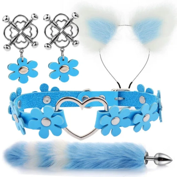 House Of Dasein Cute Fox Tail Anal Plug Cat Ears Headbands Set Adult Toys For Women - Blue - Style B