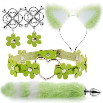 House Of Dasein Cute Fox Tail Anal Plug Cat Ears Headbands Set Adult Toys For Women - Green - Style B