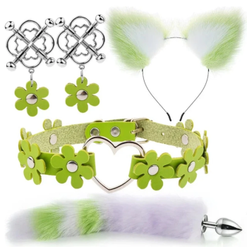 House Of Dasein Cute Fox Tail Anal Plug Cat Ears Headbands Set Adult Toys For Women - Green - Style C