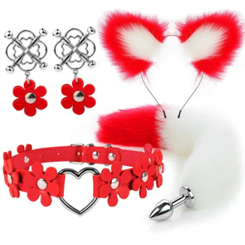 House Of Dasein Cute Fox Tail Anal Plug Cat Ears Headbands Set Adult Toys For Women - Red - Style C