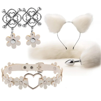 House Of Dasein Cute Fox Tail Anal Plug Cat Ears Headbands Set Adult Toys For Women - White - Style A