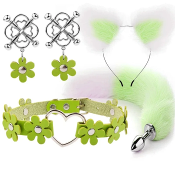 House Of Dasein Cute Fox Tail Anal Plug Cat Ears Headbands Set Adult Toys For Women - Green - Style D