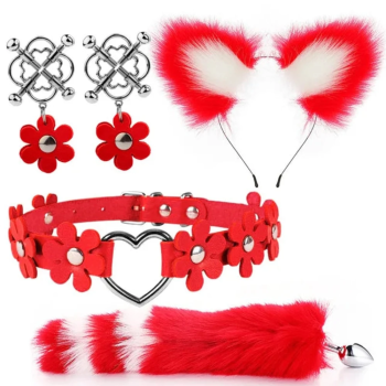 House Of Dasein Cute Fox Tail Anal Plug Cat Ears Headbands Set Adult Toys For Women - Red - Style D