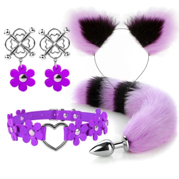 House Of Dasein Cute Fox Tail Anal Plug Cat Ears Headbands Set Adult Toys For Women - Purple - Style D
