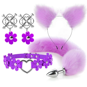 House Of Dasein Cute Fox Tail Anal Plug Cat Ears Headbands Set Adult Toys For Women - Purple - Style C