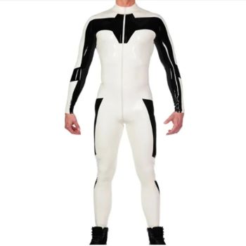 House Of Dasein White And Black Latex Catsuit No Socks Front Crotch Zip For Men Costumes - White - Xs