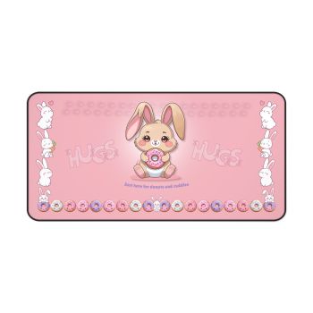 Story Nest Books Bunny Desk Mat Cute Pink Donut Mouse Pad Gift Whimsical Office Decor Animal Lover Pastel Gaming For Girls - 16" Ã— 32"