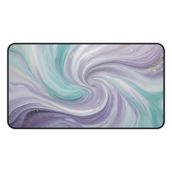 Story Nest Books Elegant Pastel Purple Turquoise Paint Swirl Large Desk Mat Mouse Pad Unique Office Accessory Gift For Her 3 Sizes - 12" Ã— 22"
