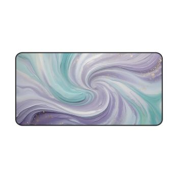 Story Nest Books Elegant Pastel Purple Turquoise Paint Swirl Large Desk Mat Mouse Pad Unique Office Accessory Gift For Her 3 Sizes - 16" Ã— 32"