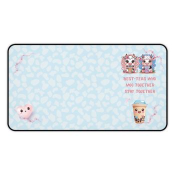 Story Nest Books Cow Desk Mat Best Teas Who Moo Together Cute Boba Mousepad Friend Gift Print Decor Pastel Office - 12" Ã— 22"