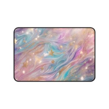 Story Nest Books Cosmic Pastel Desk Mat With Shimmer Stars | Magical Rainbow Marble Mousepad For Workspaces & Gaming - 12" Ã— 18"