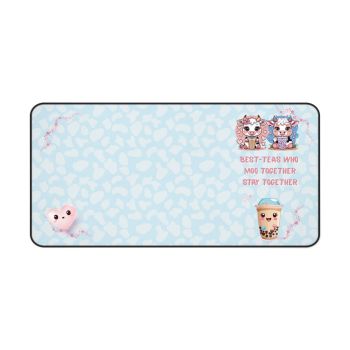 Story Nest Books Cow Desk Mat Best Teas Who Moo Together Cute Boba Mousepad Friend Gift Print Decor Pastel Office - 16" Ã— 32"