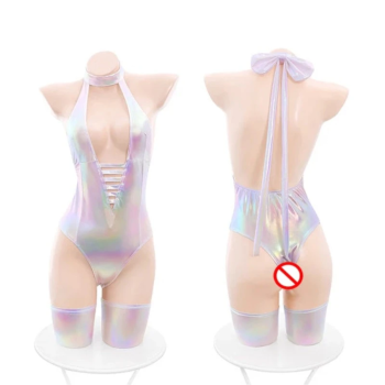House Of Dasein Laser Silver Open Crotch Bodysuit Women Lingerie Anime Ayanami Rei Costume
