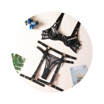 House Of Dasein Strappy Fetish Lingerie Bra Garter Underwear For Women In Black And Red - Black - M