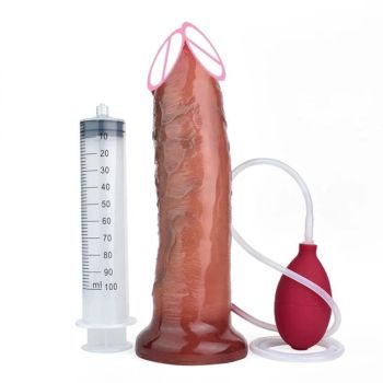 House Of Dasein Lifelike Squirting Penis Silicone Dildo With Sucker For Women Anal Plug - Style 118 Syringe And Bulb