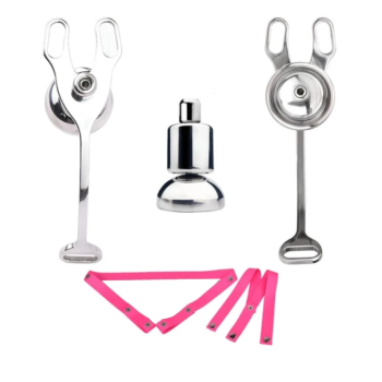 House Of Dasein Strap-Ons Stainless Steel Chastity Cages Inward Pressure Penis Lock Silicone Clit Bdsm Toy - Pink Belt
