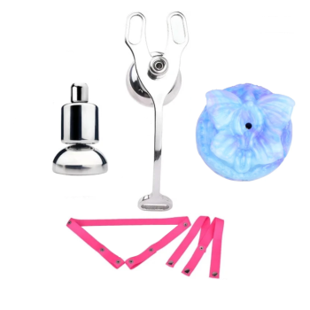 House Of Dasein Strap-Ons Stainless Steel Chastity Cages Inward Pressure Penis Lock Silicone Clit Bdsm Toy - Pink Belt Blue Head