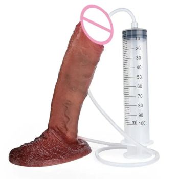 House Of Dasein Lifelike Squirting Penis Silicone Dildo With Sucker For Women Anal Plug - Style 197 With Syringe