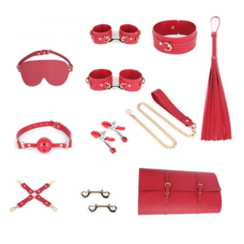 House Of Dasein Bondage Kits Adult Toys Bdsm Set Handcuffs Whip Restraint - Red Set With Bag