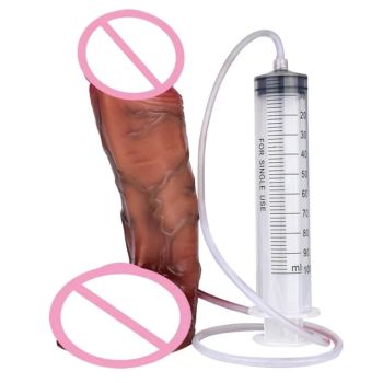 House Of Dasein Lifelike Squirting Penis Silicone Dildo With Sucker For Women Anal Plug - Style 124 With Syringe