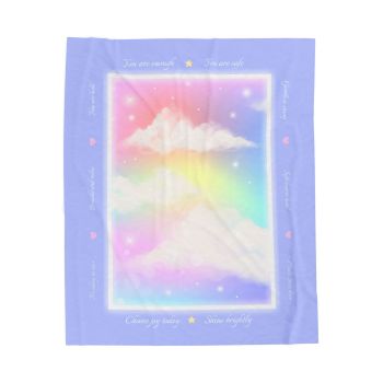 Story Nest Books Pastel Clouds Affirmation Blanket Rainbow Velveteen Plush Throw Inspirational Encouragement Cozy Gift - 50" Ã— 60"
