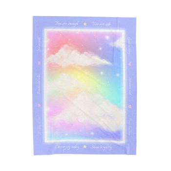 Story Nest Books Pastel Clouds Affirmation Blanket Rainbow Velveteen Plush Throw Inspirational Encouragement Cozy Gift - 60" Ã— 80"