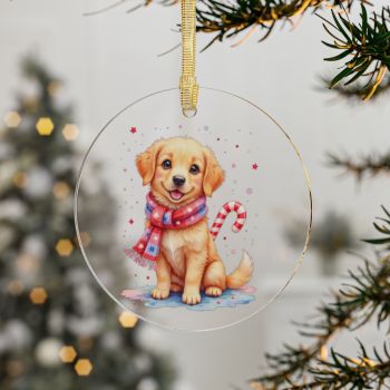 Story Nest Books Golden Retriever Puppy With Candy Cane Acrylic Ornament Christmas Dog Lover Gift Stocking Stuffer
