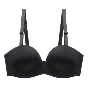 House Of Dasein Summer Smooth Anti-Slip Seamless Gathered Sexy Comfortable Daily Plus Size Single Bra - Black - 90D