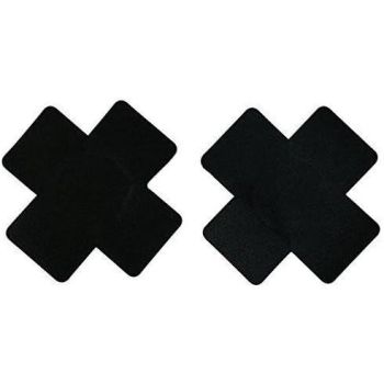 10 Pack Disposable X Plus Sign Cross Self Adhesive Satin Nipple Cover Pasties Stickers Black - Black