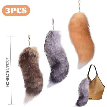 Therian Fox Tail Keychain 40Cm Fluffy Faux Fur With Lock Cosplay Costume Handbag Accessory For Adult Women