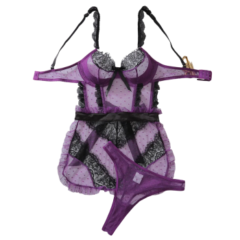 House Of Dasein Hollow Out Backless No Take Off Seductive Jumpsuit With Steel Ring - Dark Purple - M