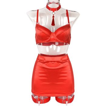 House Of Dasein Christmas Day Uniform Neck Hanging Tassel Split Style Lingerie - Red (Without Gloves) - L