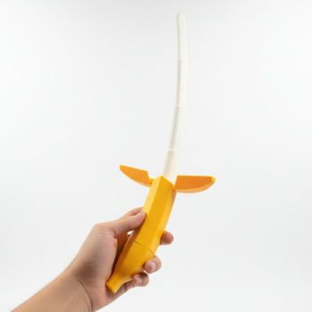 Banana Shaped Retractable Samurai Sword Twist Open Toy For Kids Cosplay & Party Gift - Yellow