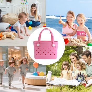 Waterproof Hexagon Mesh Beach Bag - Large Capacity Travel Storage Tote for Swimwear Towel Sunglasses - Pink Small 28x21x11cm