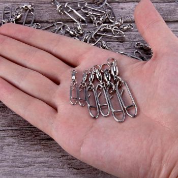 30-Pack Fishing Speed Clips Quick Change Snap Swivels - High Strength Stainless Steel Ball Bearing Swivel for Freshwater Saltwater - #0 Size 33lb Strength 1.18in Length