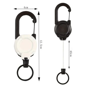 Retractable Gear Tether 4-Pack - Stainless Steel Cable Keychain Reel for Outdoor Fishing Hiking - Auto Retracting Badge Holder with Carabiner Clip - Black Khaki Green White