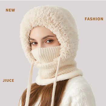 Winter Corn Velvet Hooded Scarf Mask Set - 3-in-1 Thermal Fleece Lined Balaclava for Extreme Cold - Windproof Face Cover for Skiing Cycling - Beige (2-Pack Same Color)