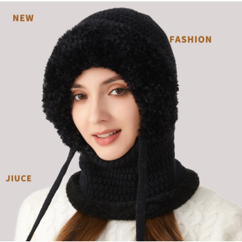 Winter Corn Velvet Hooded Scarf Mask Set - 3-in-1 Thermal Fleece Lined Balaclava for Extreme Cold - Windproof Face Cover for Skiing Cycling - Black (2-Pack Same Color)