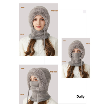 Winter Corn Velvet Hooded Scarf Mask Set - 3-in-1 Thermal Fleece Lined Balaclava for Extreme Cold - Windproof Face Cover for Skiing Cycling - Gray (2-Pack Same Color)