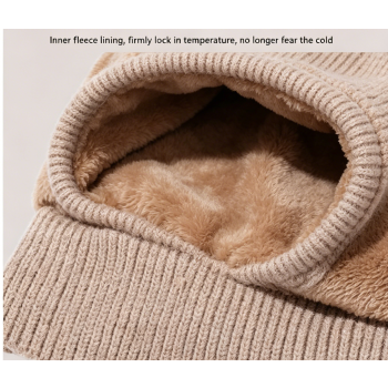 Winter Corn Velvet Hooded Scarf Mask Set - Thick Fleece Lined Knit Cap for Women - Warm Balaclava Neck Warmer for Extreme Cold - Khaki
