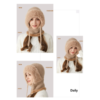 Winter Corn Velvet Hooded Scarf Mask Set - 3-in-1 Thermal Fleece Lined Balaclava for Extreme Cold - Windproof Face Cover for Skiing Cycling - Khaki (2-Pack Same Color)